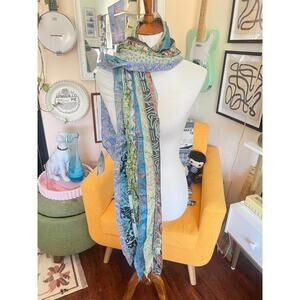 Pier 1 Blue Layering Repurposed Sari Scarf NWT Boho World Bohemian Artsy Hippie